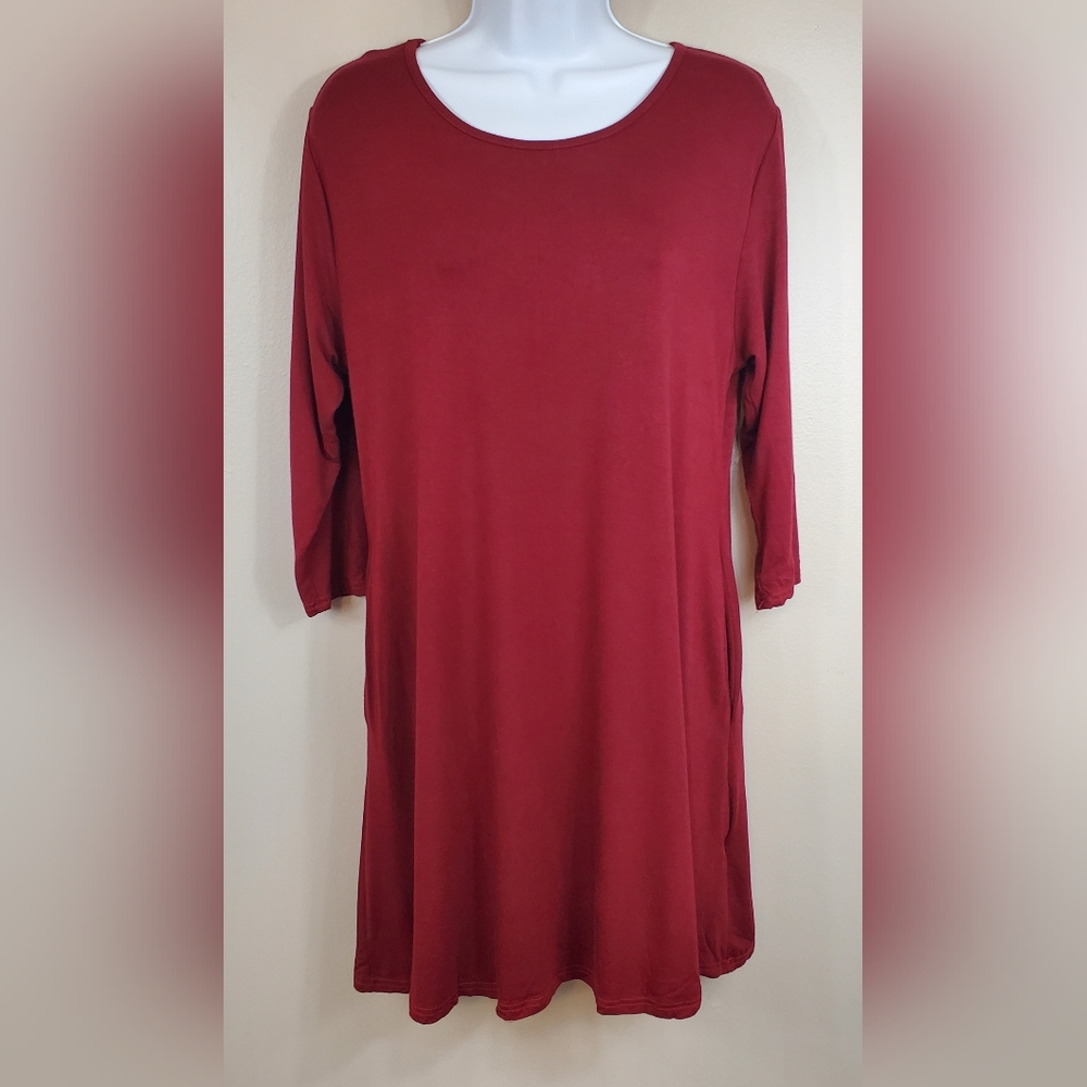 Red 3/4 Sleeve T-Shirt Dress Side With Pockets (No Brand)
